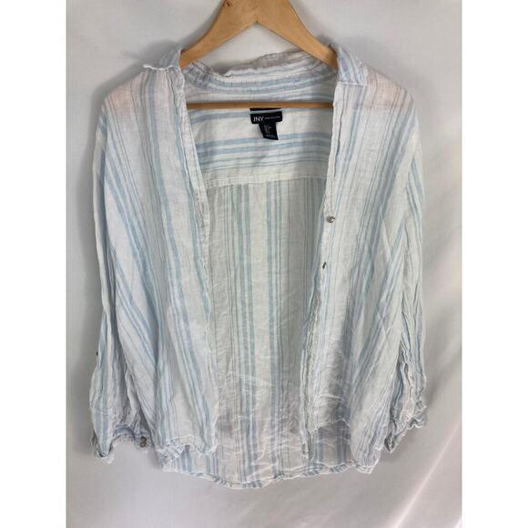 Jones New York Tops - Jones New York 100% Linen Blue White Stripe Button Up Shirt Size Large